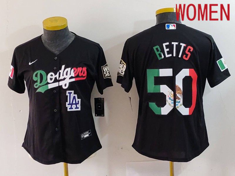Women Los Angeles Dodgers #50 Betts Black Fashion Nike 2024 MLB Jersey style 7245->women mlb jersey->Women Jersey